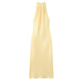 Women Elegant Satin Dress Fashion Lace Up Hanging Collar Long Dresses for Women Solid Sleeveless Midi Dress Lady Evening Dress