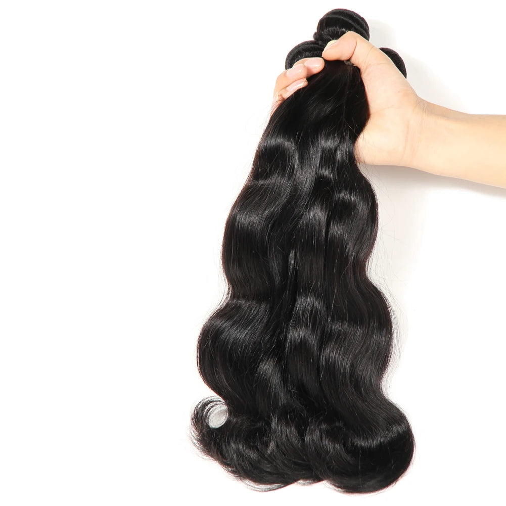 3 Bundles Brazilian Body Wave Human Hair Extension Natural Black Hair Weave Double Machine Wefted Durability 10-30Inch For Women