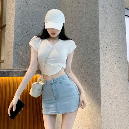 Summer Sexy Mini Demin Jeans Skirts Women 2024 Korean Fashion High Waist A Line Black Skirt Harajuku Slim Shorts Mujer Faldas