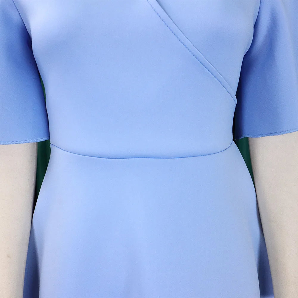 Dress Women Sexy Dresses White Round Neck Flare Sleeve Party Sheath Pleated High Waist Work Elegant Bodycon Mid Length Vestidos