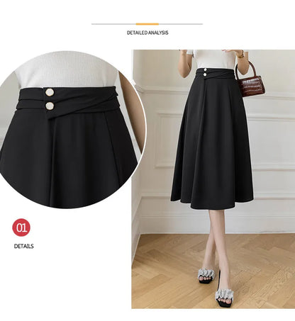Women's Skirts High Waist Sweet Girl's Mid-calf Skirt Solid Skirts for Women Vintage Long Fashion 2023 Kawaii Summer Women Skirt