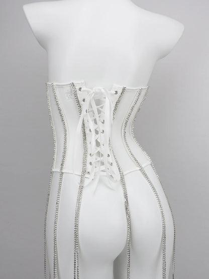 Women Tunic Bras In Waist Corset Tops Fashion Diamond Luxury Diamond Tassel Corset Slim Vest Sexy Tmesh Sheer Top Female 2025