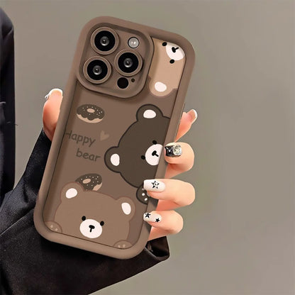 Cute Bear Phone Case For iPhone 13 Cases Iphone 11 15 Pro Max 16 14 12 XR XS X 7 8 Plus SE 15promax Soft Silicon Fundas Covers