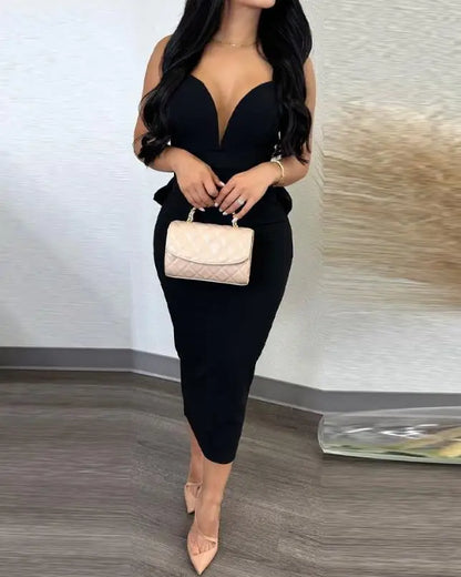 Elegant Dresses for Women Sexy Plunge Ruffle Hem Backless Party Dress 2023 Autumn Summer Spring Fashion Casual