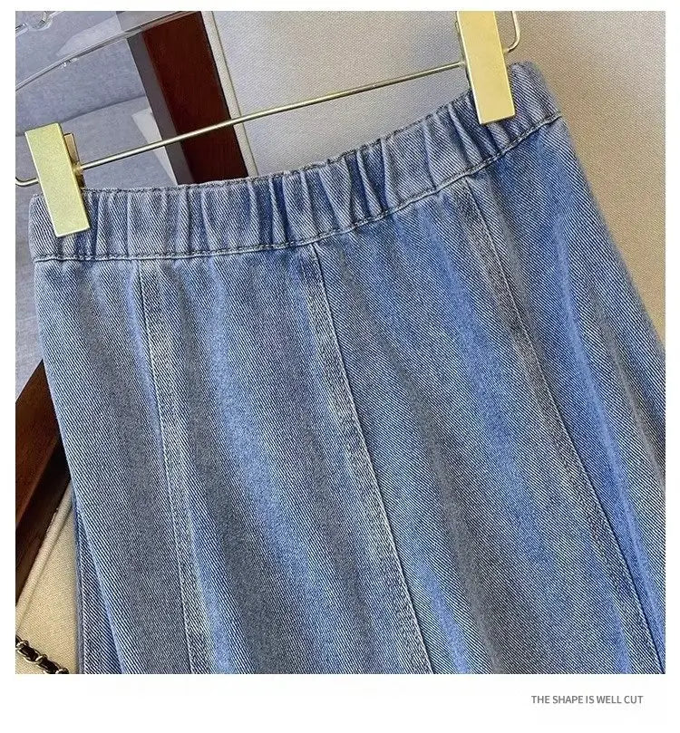 Denim Skirt For Women 2025 New High Waisted A-line Umbrella Skirt Versatile  Spring  Summer Elastic Waist Long Jean Skirt