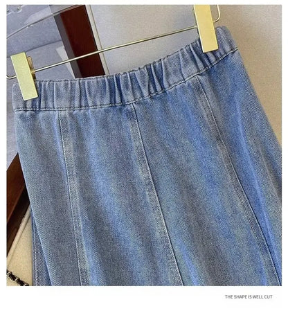 Denim Skirt For Women 2025 New High Waisted A-line Umbrella Skirt Versatile  Spring  Summer Elastic Waist Long Jean Skirt