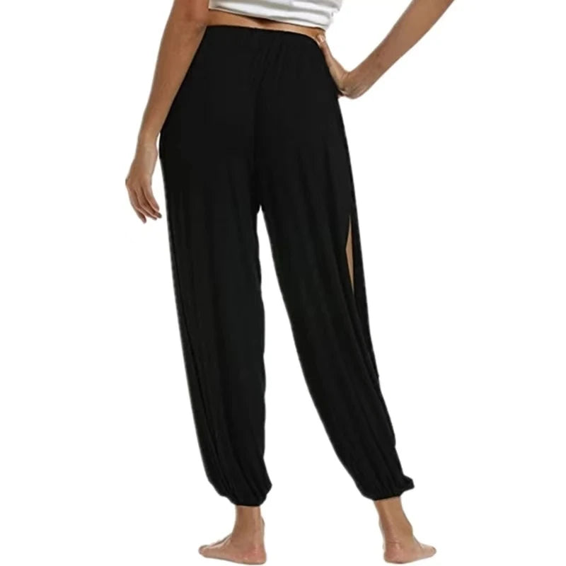 Women Fashion Yoga Pants High Waisted Slit Wide Leg Haren Pants Gym Leggings Casual Solid Hollow Workout Trousers Gym Home Wear