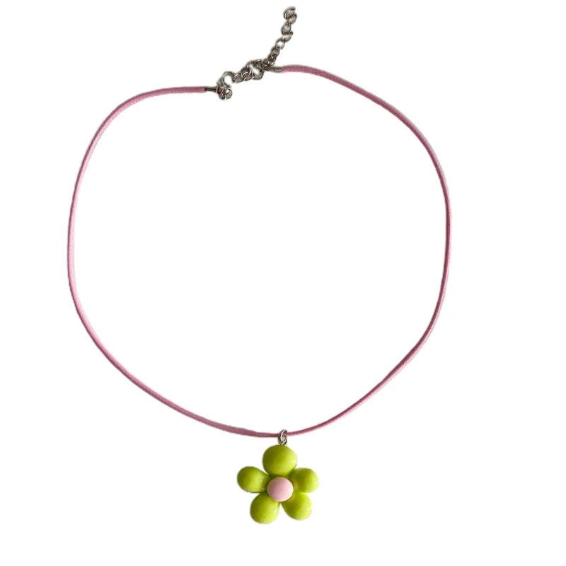 Colorful Flower Necklace Statement Pendant Necklace Floral Design Neck Jewelry Rope Necklace Perfect Gift for Women Girl