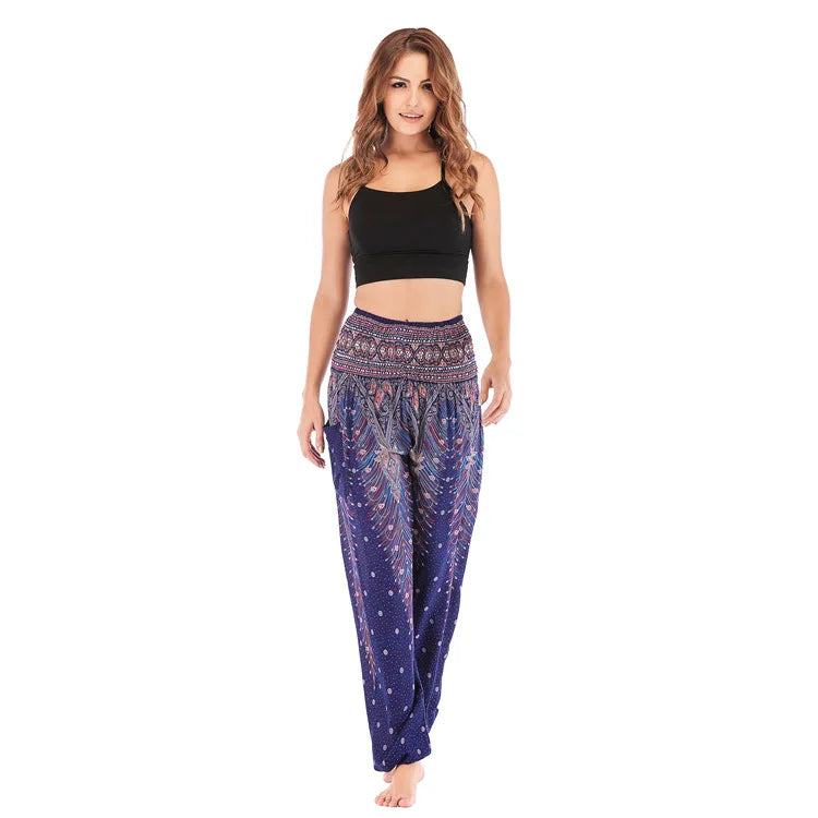 Women's Yoga Pants Printed Ethnic Style Loose Yoga Trousers Bloomers High Waist Fitness Sports Crotch Dance  Sweatpants