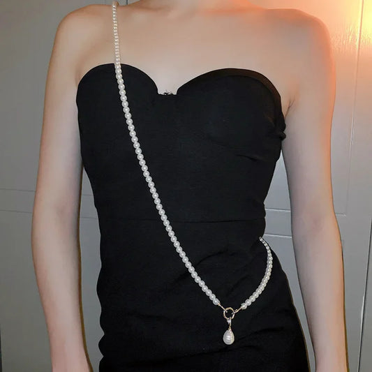 Pearl Beaded Long Necklace for Women Girls Big Pendant Collares Evening Dress Decorations Chain Elegant Jewelry Gifts