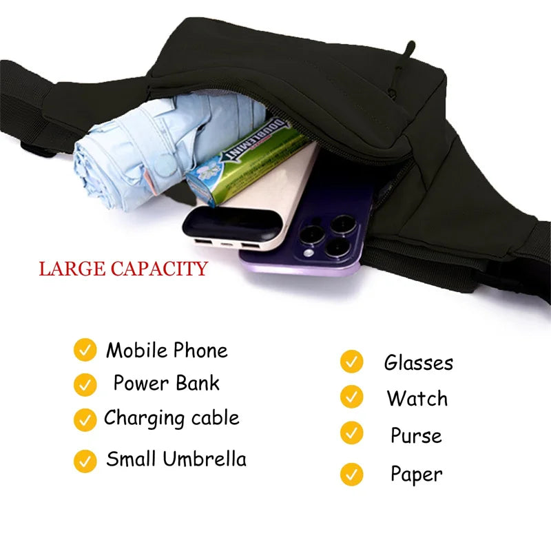 Men's and Women's Universal Models Waist Bag Fashion Crossbody Bags Sports Cell Phone Bags Solid Color Large Capacity Chest Bag