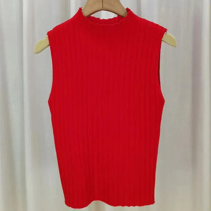 Black Tank Tops Women Sleeveless Knitted T-Shirts Crop Tops Female Elastic Slim Vests Casual 2025 Summer Spring Pullover Camis