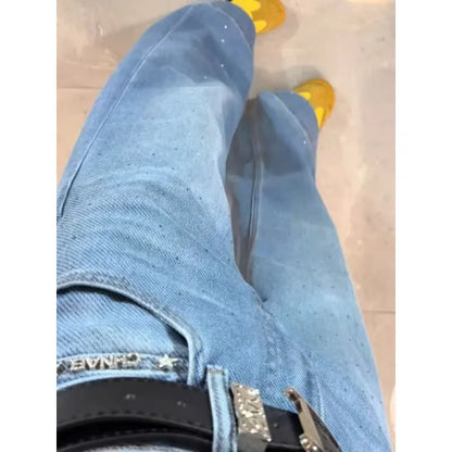 Wide-legged jeans for women in autumn and winter high waist slim loose black and gray draped casual straight-leg pants