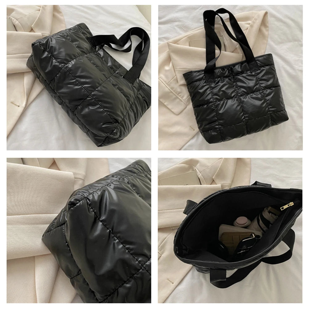 Fashion Tote Handbags for Women Black Large Capacity Soft Rhombus Bags Vinatge Quilted Shoulder Bag Purse for Travel Shopping