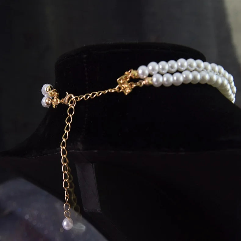 Women Elegant Pearl Double Layers Necklace Earrings Exquisite Vintage Classic Chains For Lady Party Wedding Retro Jewelry Choker