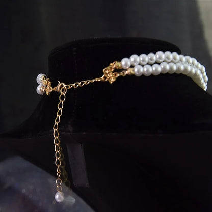 Women Elegant Pearl Double Layers Necklace Earrings Exquisite Vintage Classic Chains For Lady Party Wedding Retro Jewelry Choker