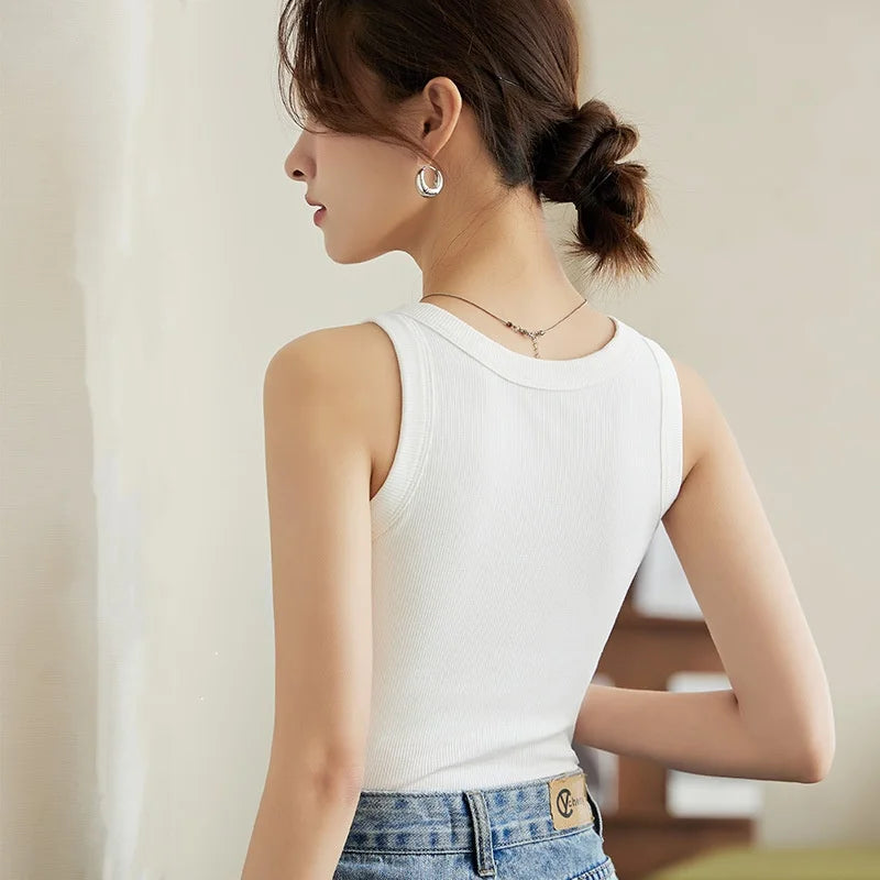 Women's Vest Tops With Built In Bra Neck Vest Padded Slim Fit Tank Tops Sexy Shirts Feminino Casual Underlay Shirt Slimming