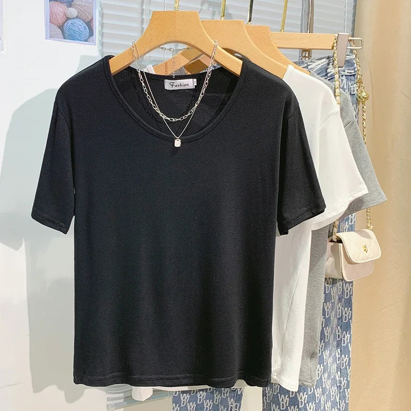 2025 Women T Shirt Girls T-Shirt Woman Clothes Tops Tshirt Female Short Sleeve Spring Tee Sexy Y2k Top White New