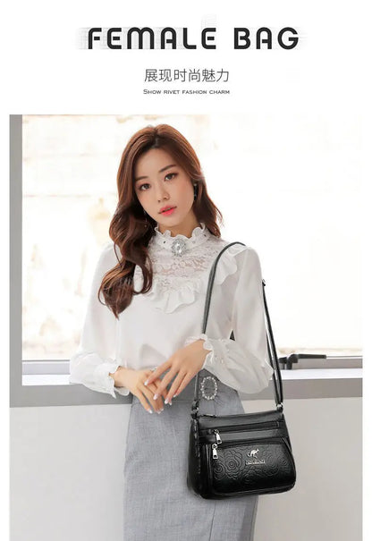 Women Mother Bag Middle-aged Elderly Shoulder Messenger Crossbody Bag Purses Handbags Bolsa 3 Zippers Luxury Design