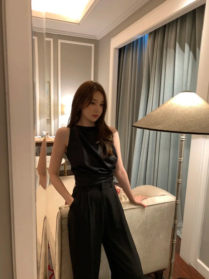 Feminino Sexy Backless Ropa Mujer 2025 Women Top New Sleeveless Clothes Round Neck Tanks & Camis Summer Elegant Tops