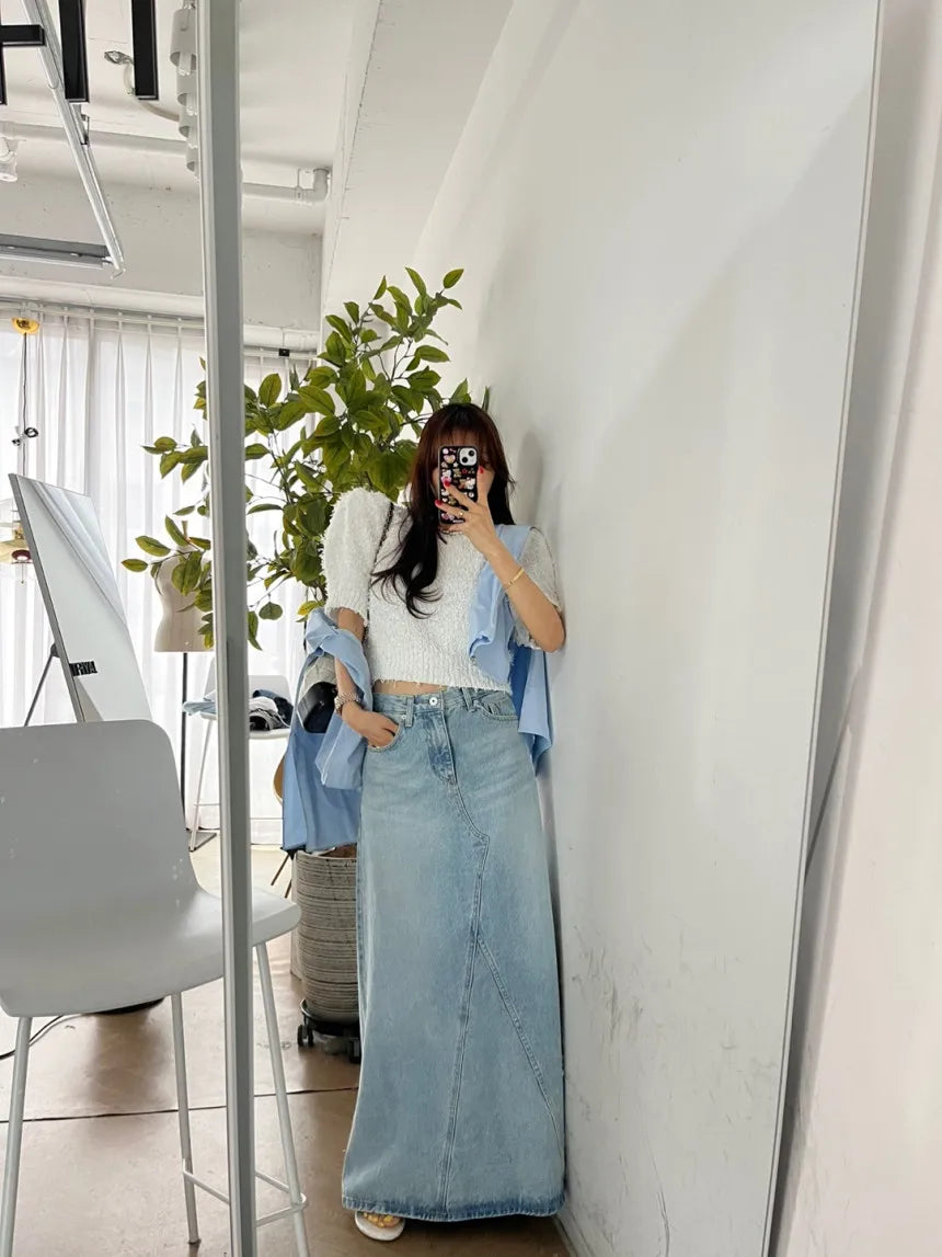 Long Denim Skirt Women 2024 Summer New Arrivals Heart Pattern High Waist A Line Jean Skirt For Women Streetwear Maxi Skirts