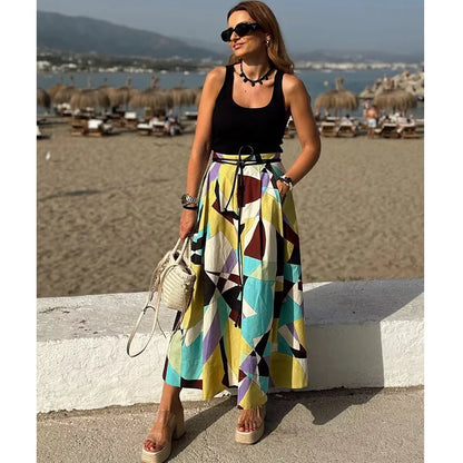 Women's Skirts Summer 2025 New Print Elegant Women's High Waist Skirts Chic Casual Joker Summer Travel Youth Skirts