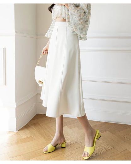 Women's Skirt 2025 Spring Women High Waist Solid Vintage Girl's Waist Down Skirt Knee-length A-line Fashion Thin Skirt for Women