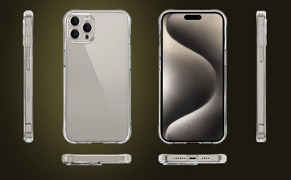 For iPhone 16 15 Pro Max Phone Case & Screen Glass For iPhone 16 15 14 13 Mini 12 11 Pro Transparent Case iPhone16 Plus Cover