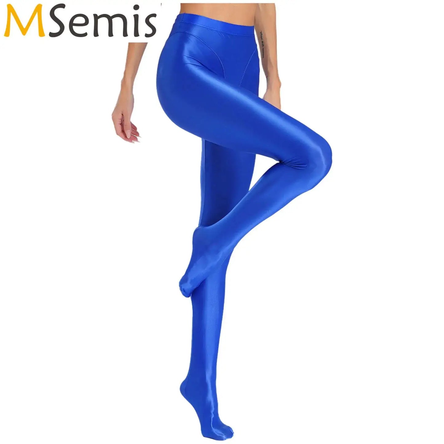 Womens Gymnastic Yoga Pants Leggings High Waist Stretchy Glossy Pantyhose Silky Skinny Pantyhose Role Play Nightclub Wear
