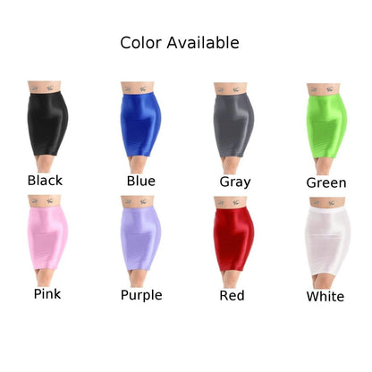 Mini Skirts Skirt For Women Autumn Bodycon Clubwear Glossy Shiny Stretchy Summer Tight Fitting High Waist Knee-length