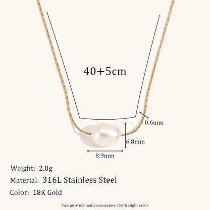 La.Muses Natural Pearl Beads Chic Elegant Exquisite Necklace Thin Chain Stainless Steel Minimalist Charm Collar Jewelry Women