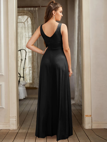 Women Evening Dresses Formal Occasion Sexy Split V Neck Backless Sleeveless Cocktail Dresses Wedding Party Prom Gowns Bridesmaid