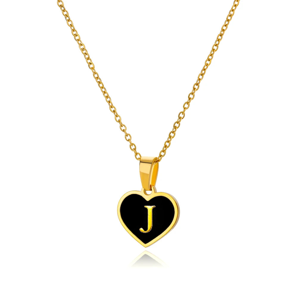 Initial Letter Necklaces for Women Clavicle Chain Heart Pendant Necklaces Alphabet Stainless Steel Jewelry Freeshipping collares