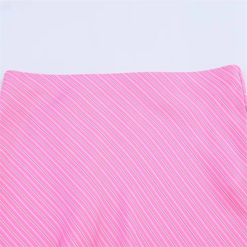 Women's Skirt New Summer 2025 Pink Striped Silk Satin Midi Skirt Fashionable and versatile Elegant personality
