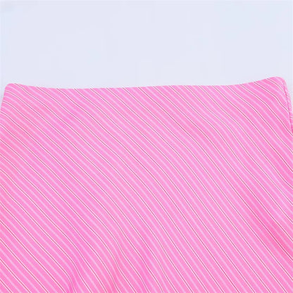 Women's Skirt New Summer 2025 Pink Striped Silk Satin Midi Skirt Fashionable and versatile Elegant personality
