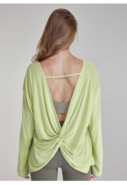 Women's Tops New Autumn Yoga Cover-up Loose Back Beauty Leisure Sports Fitness Top Light Breathable Long Sleeves Tee