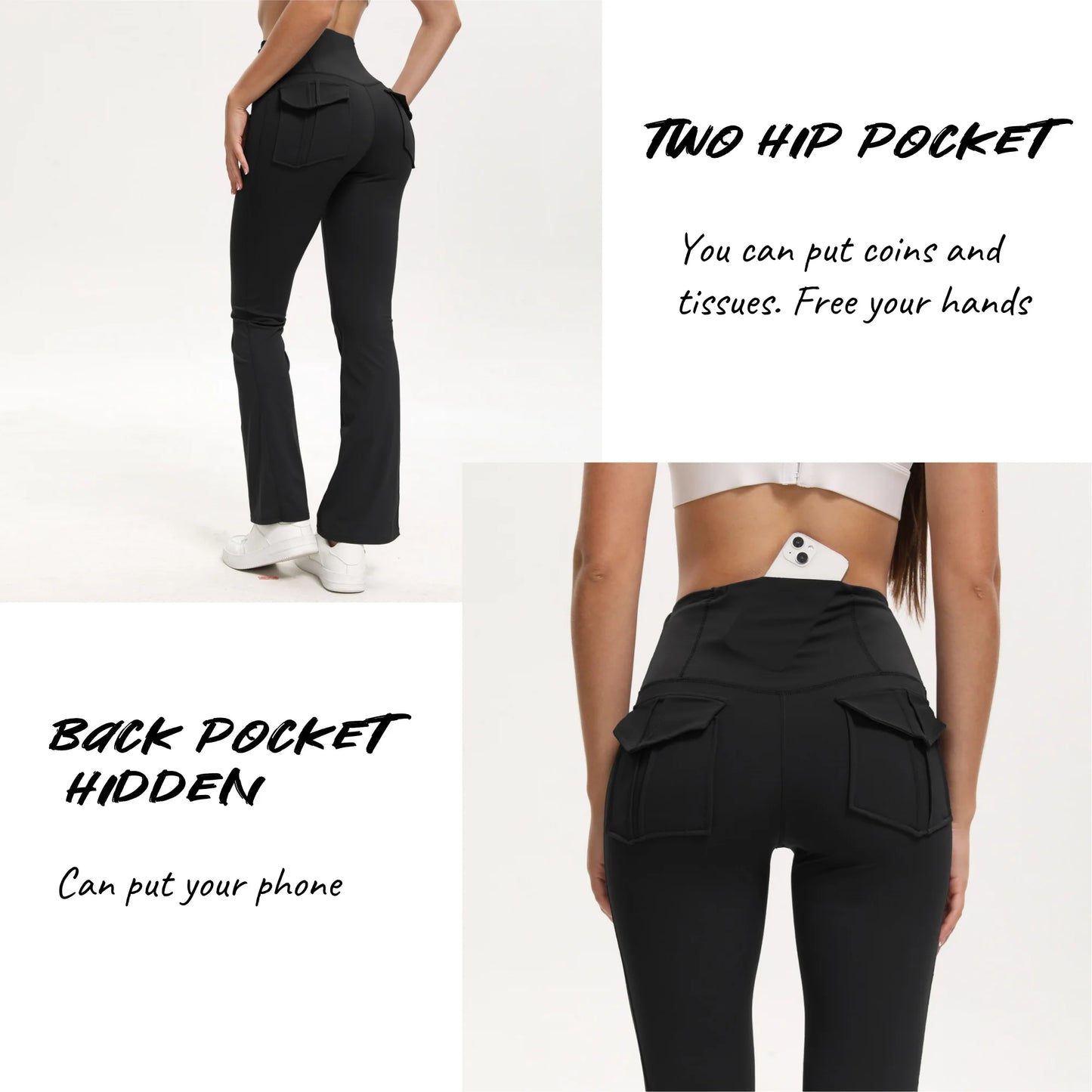 Women Wide Leg High Stretch Yoga Leggings Fitness Workwear with pockets Yoga Flare Pant High Waiste Workout Gym Pants