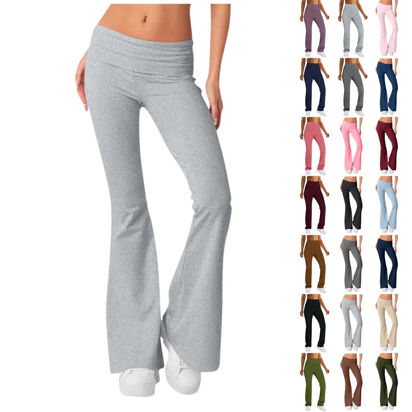 Long Pants Women Fashion Trousers Solid Elastic Leggings Flare Bottoms High Waist Wide Leg Athletic Yoga Bell Pants Summer