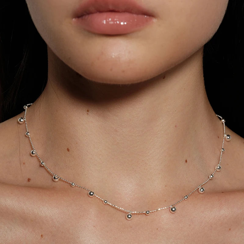 S925 Sterling Silver Necklace Bead Chain Beautiful SimpleMulti Round Bead Pendant For Women Wedding Fine Jewelry Christmas Gifts