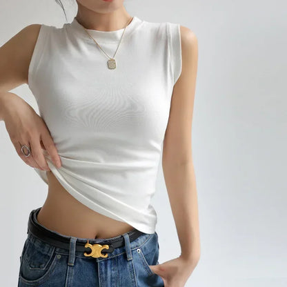 Women's Pure Cotton High Strecth Sleeveless Top Scoop Neck Breathable Solid Versatile Basic Camisole T-shirt Hot Tops for Women