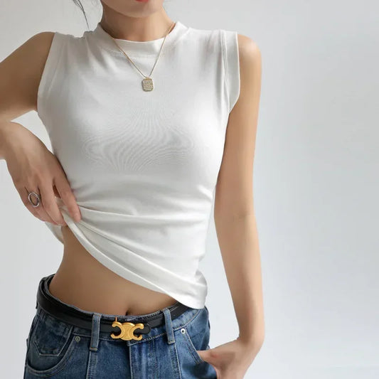 Women's Pure Cotton High Strecth Sleeveless Top Scoop Neck Breathable Solid Versatile Basic Camisole T-shirt Hot Tops for Women