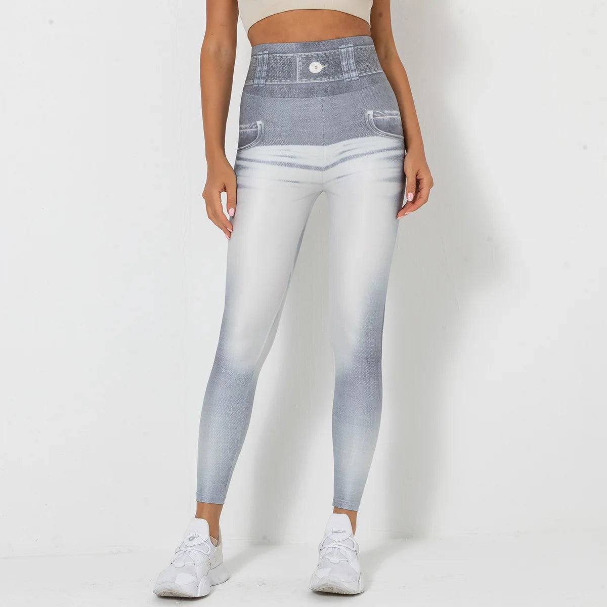 Push Up Yoga Pants Women Fitness Leggings Imitation Jeans Patchwrok Scrunch Tights High Waist Leggings Gym Workout Sport Leggins