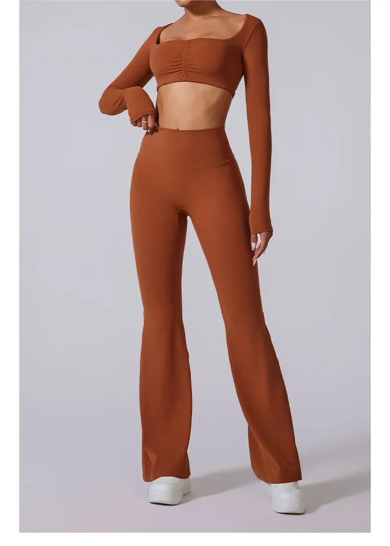 High Waist Flared Yoga Pants for Women Gym Fitness Running Training Sport  Brown Yoga Leggings Belly Control Wide Workout Pants