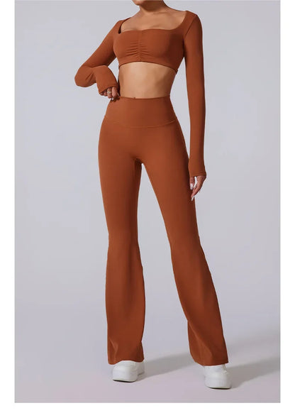 High Waist Flared Yoga Pants for Women Gym Fitness Running Training Sport  Brown Yoga Leggings Belly Control Wide Workout Pants