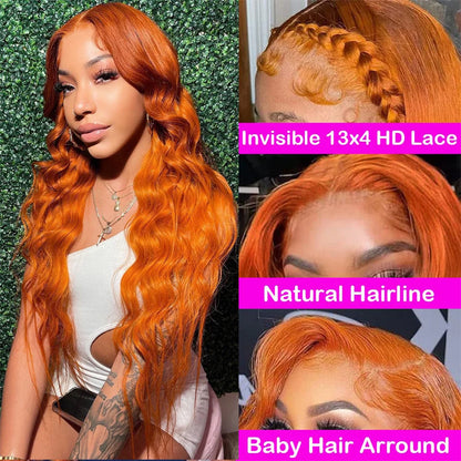 30 36 Inch Ginger Body Wave Human Hair Colored Wigs 100% 13X6 Hd Lace Frontal Wig 13X4 Preplucked Lace Front Wigs For Women