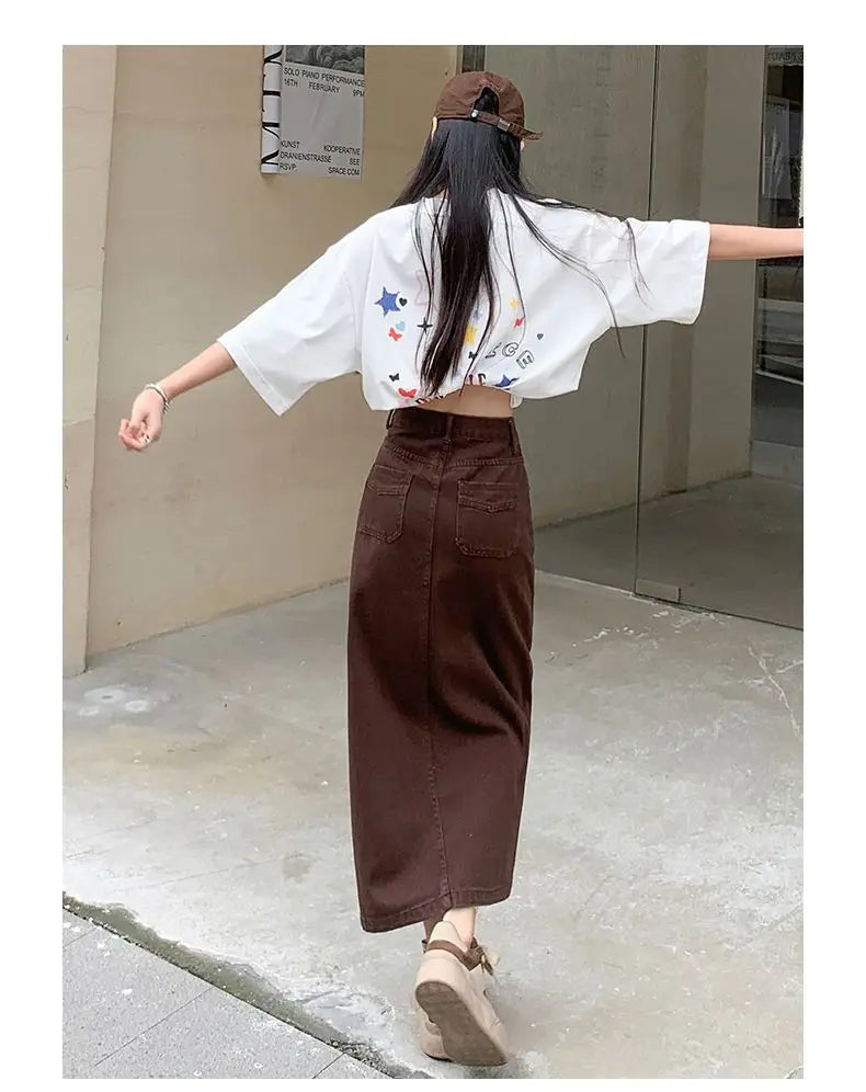 Casual High Quality Maxi Denim Skirts for Women Summer 2025 Fashion White Jeans Dress Long Y2k Medium-length A- Line Skirt Denim
