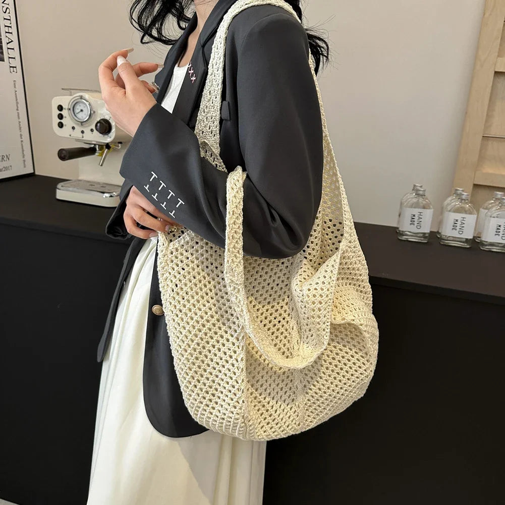 Women's Shoulder Bags Casual Straw Wicker Woven Ladies Handmade Totes Large Capacity Summer Beach Female's Messenger Bag