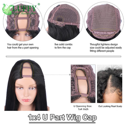 Afro Kinky Curly Human Hair Wigs 1x4 U V Part Wig Kinky Curly No Leave Out Brazilian Human Hair Wig For Black Women 200% Density