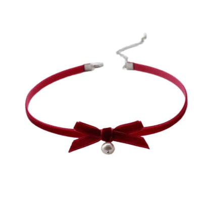 Elegant Bowknot Necklace Pearls Beads Pendant Clavicle Chain Velvets Bows Collarbone Chain Ornament for Women Girls