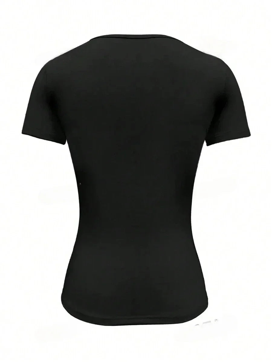 Summer Women's Tops Causal Basic T-Shirts Scoop Neck Short Sleeved Crop Tops Cute Slim Fit Tees Pullovers Clothing Y2K 2025 New